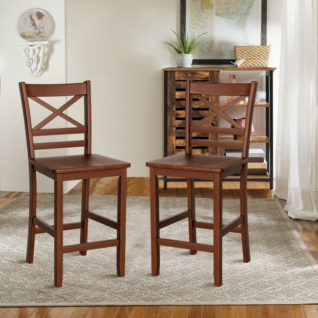 Set of 2 Bar Stools 25 Inch Counter Height Chairs - 18.5" x 16.5" x 39" (L x W x H)