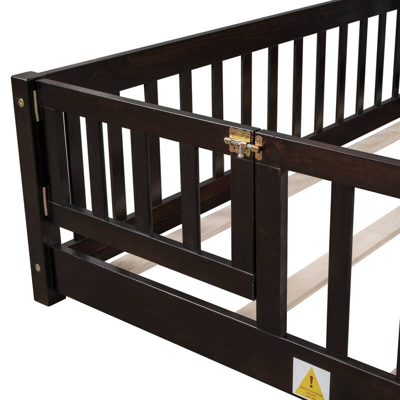 Floor Platform Bed with Fence Guardrails and Door