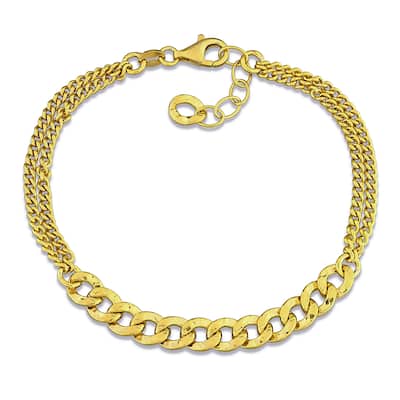 Miadora Double Row Curb Hammered Link Bracelet Yellow Silver-7.5 in+1 ext
