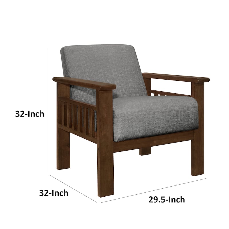 Bella 32 Inch Accent Chair Armchair, Storage Arms, Light Gray, Solid Wood