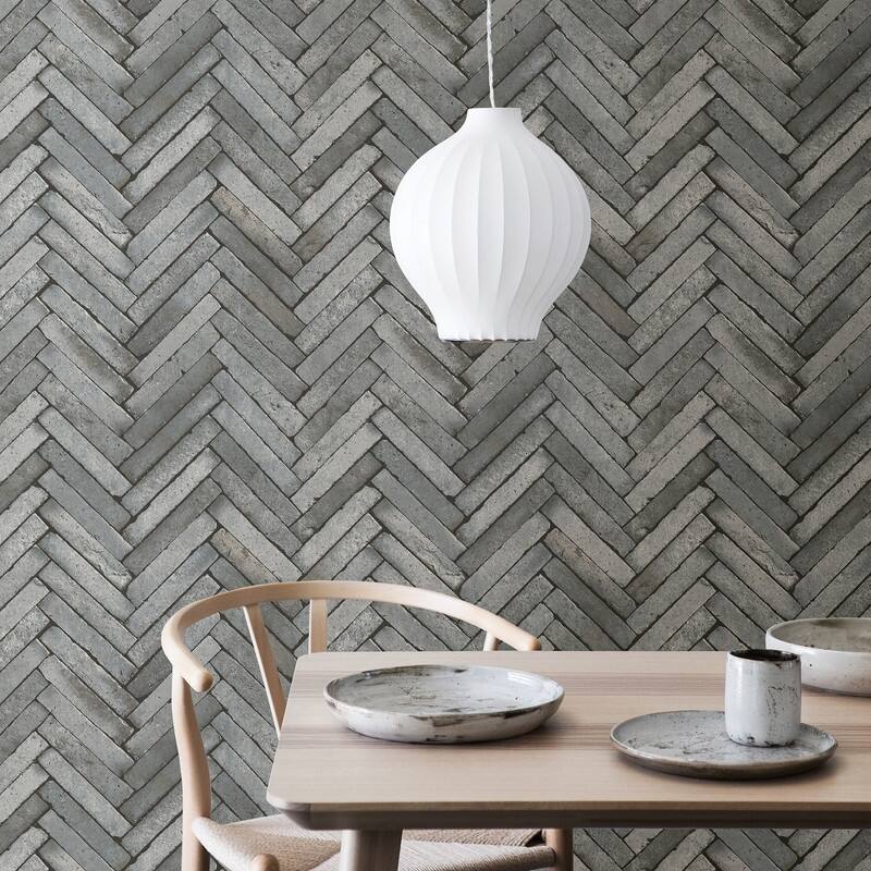 Brewster Arrow Grey Diagonal Slate Wallpaper - 20.5in x 396in x 0.025in