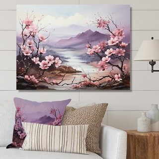 Designart "Japan Pink Cherry Blossom Hill Landscape II" Flowers Wall ...