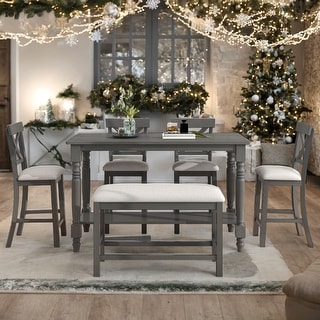 Elegant 6-Piece Counter Height Dining Table Set Table with Shelf 4 ...