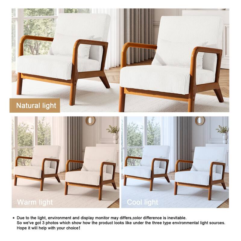 Uixe Mid Century Solid Wood Upholstered Corduroy Accent Chair