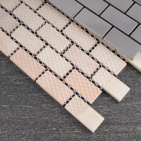 Tilegen Brushed Stainless Steel Brick 1 X2 Metal Mosaic Tile In Silver Gray Wall 10 Sheets 9 6sqft 27973431 Silver Gray Wall Tile