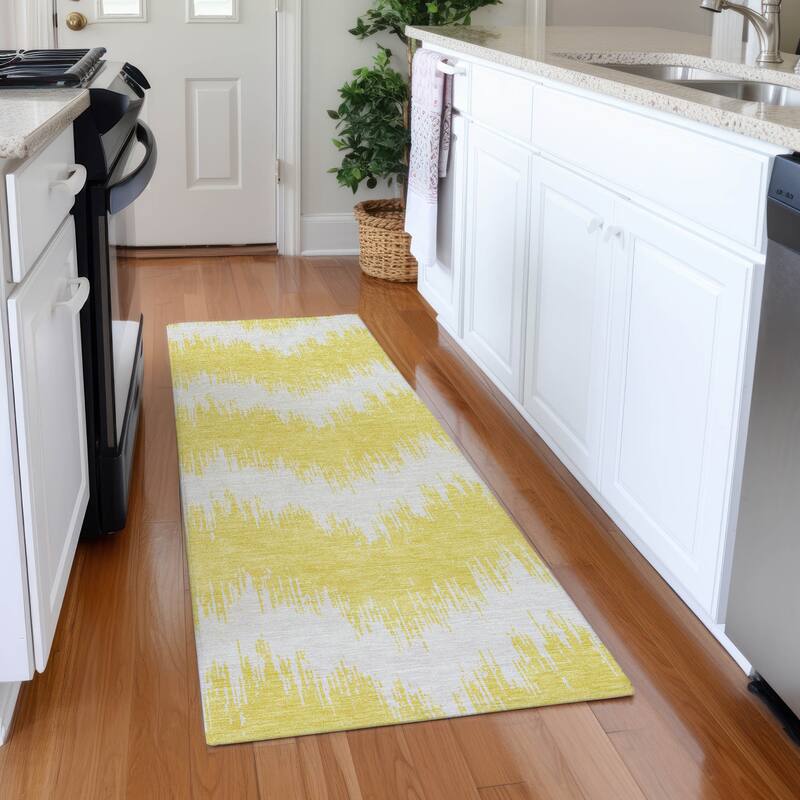 Premium Washable Super Soft Farmhouse Chevron Mayfield Rug - Yellow - 2'3" x 7'6"