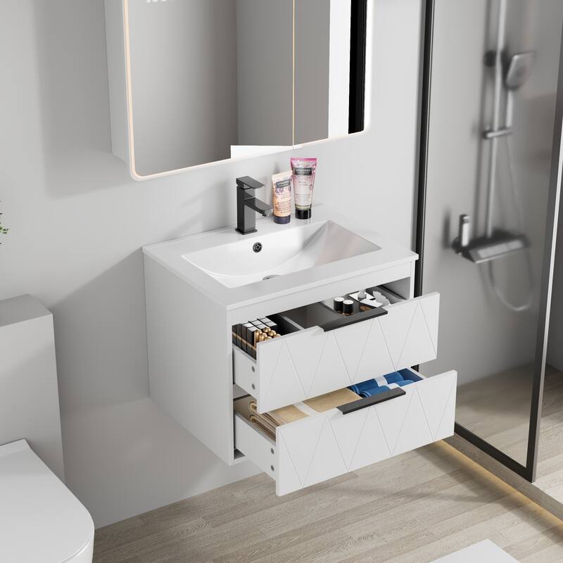 24"/30"/36"/48" Ceramic Vessel Sink Wall Mounted Bathroom Vanity Set
