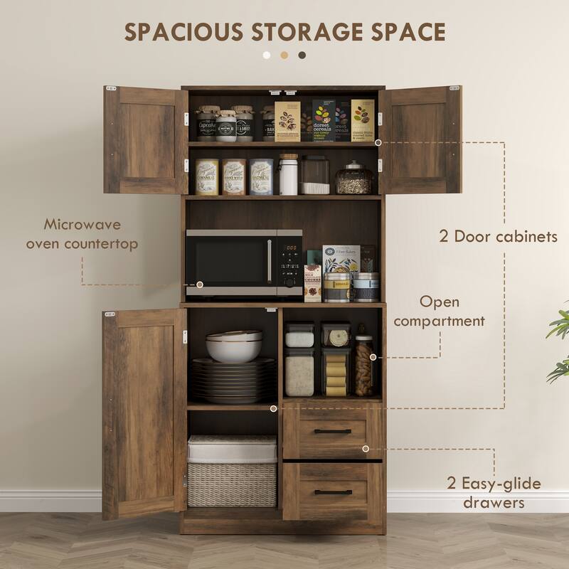 Modern Farmhouse Kitchen Cabinet with Barn Doors Drawers Adjustable Shelves Anti Tipping Durable Particleboard