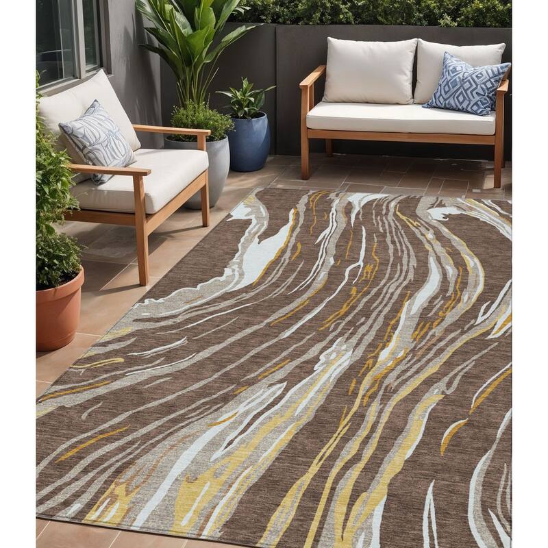 HomeRoots Abstract Transitional Rectangle Outdoor Rug - 5' X 8'