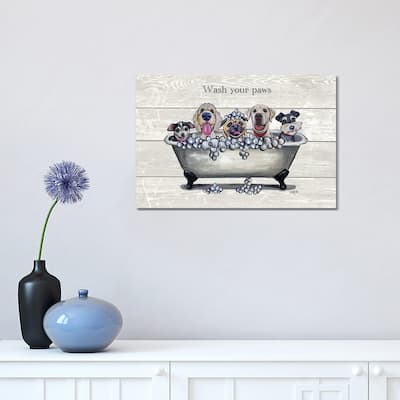 iCanvas "Tub With Dogs, Bathroom Dogs, Wash Your Paws" by Hippie Hound Studios Canvas Print