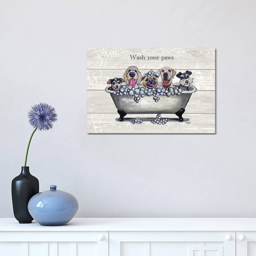 iCanvas "Tub With Dogs, Bathroom Dogs, Wash Your Paws" by Hippie Hound Studios Canvas Print