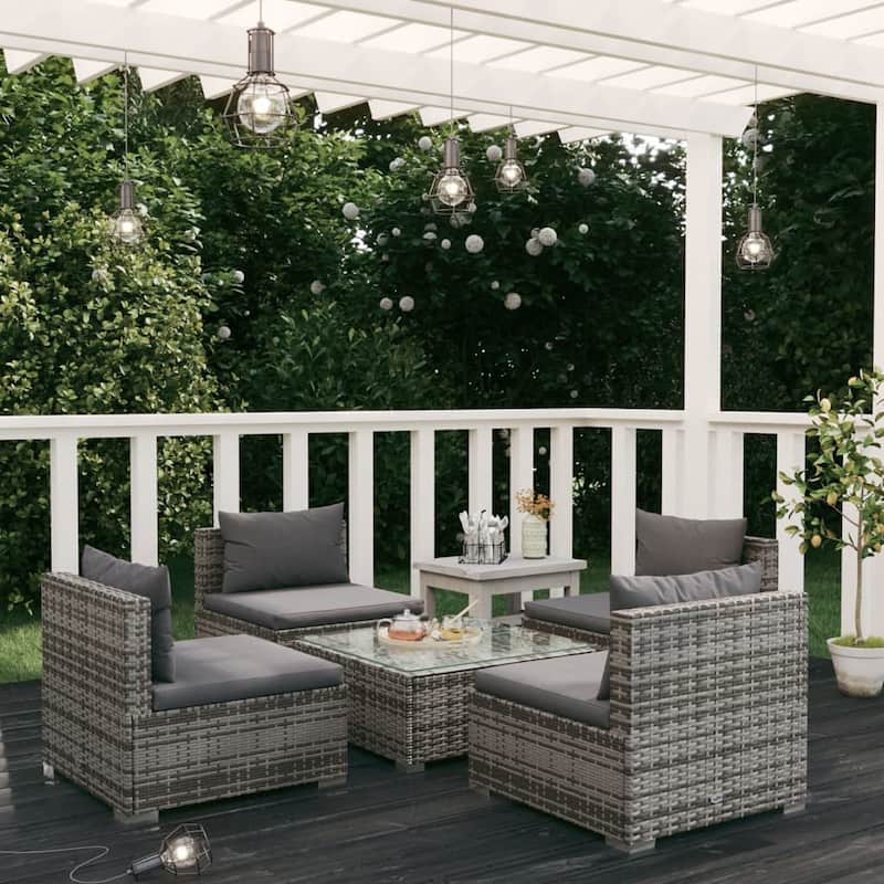 vidaXL Patio Lounge Set Outdoor Sectional Sofa Set Table Garden Poly Rattan - 27.6" x 27.6" x 23.8"