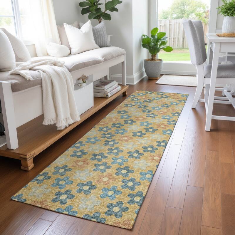 Machine Washable Indoor/ Outdoor Floral Kechi Chantille Rug
