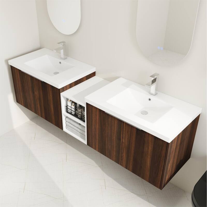 BNK 12/24/36/48/60 Inch Wall-Mounted Bathroom Vanity, Bathroom Cabinet with Doors or Side Shelves