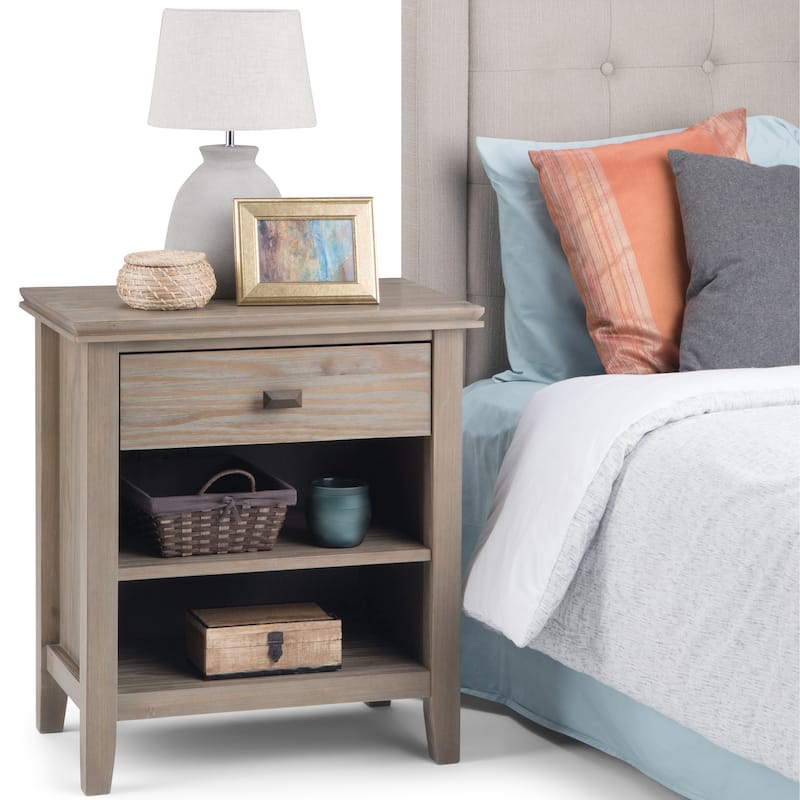 WYNDENHALL Stratford SOLID WOOD 24 inch Wide Bedside Nightstand Table - Distressed Grey