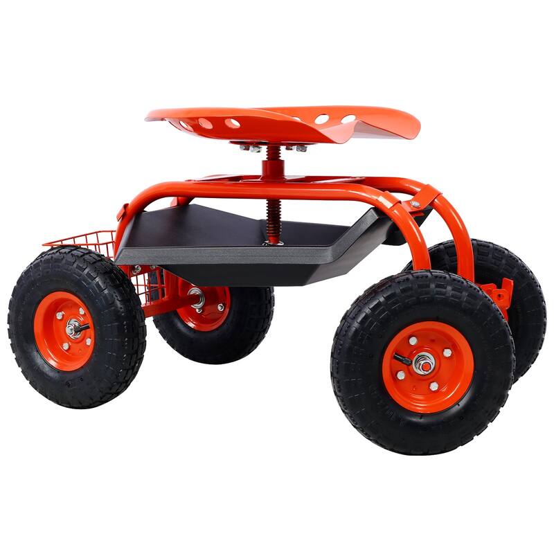 Garden Cart Seat with Wheels and Tool Tray