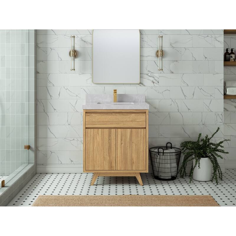 Willow Collections 30 in. W x 22 in. D Madison teak Single Sink Bathroom Vanity with Countertop - 2"Pearl Gray - Light Natural