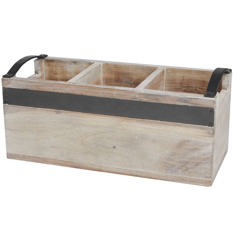 Mango Wood 3 Section Living Room Decor Tray with Black Metal Handles - Brown or Beige - Roche River Decor