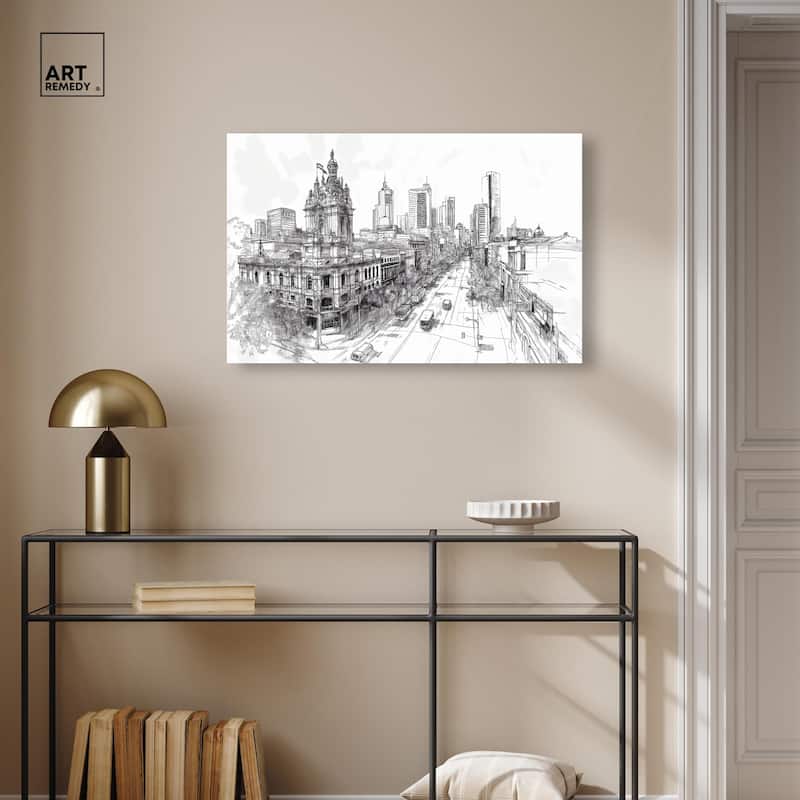 Collins Street Sketch Canvas by Art Remedy, Gallery Wrapped