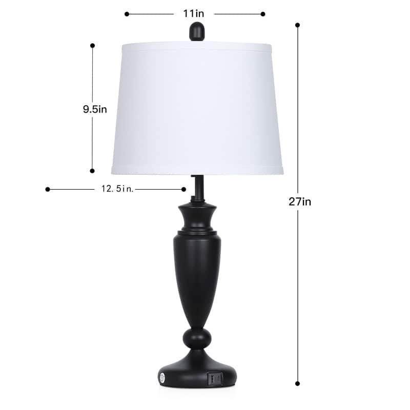 27'' Modern Table Lamp with USB & Type-C Charging, Dimmable LED, 3-Way Touch(Set of 2) - 12.5'' x 12.5'' x 27''