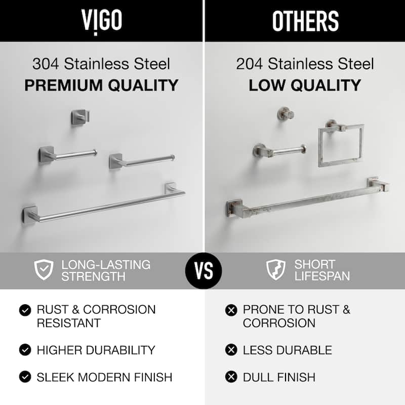 VIGO Satro 4-Piece Bathroom Hardware Accessory Set with 24 in. Towel Bar, Toilet Paper Holder, Hand Towel Holder, Hook