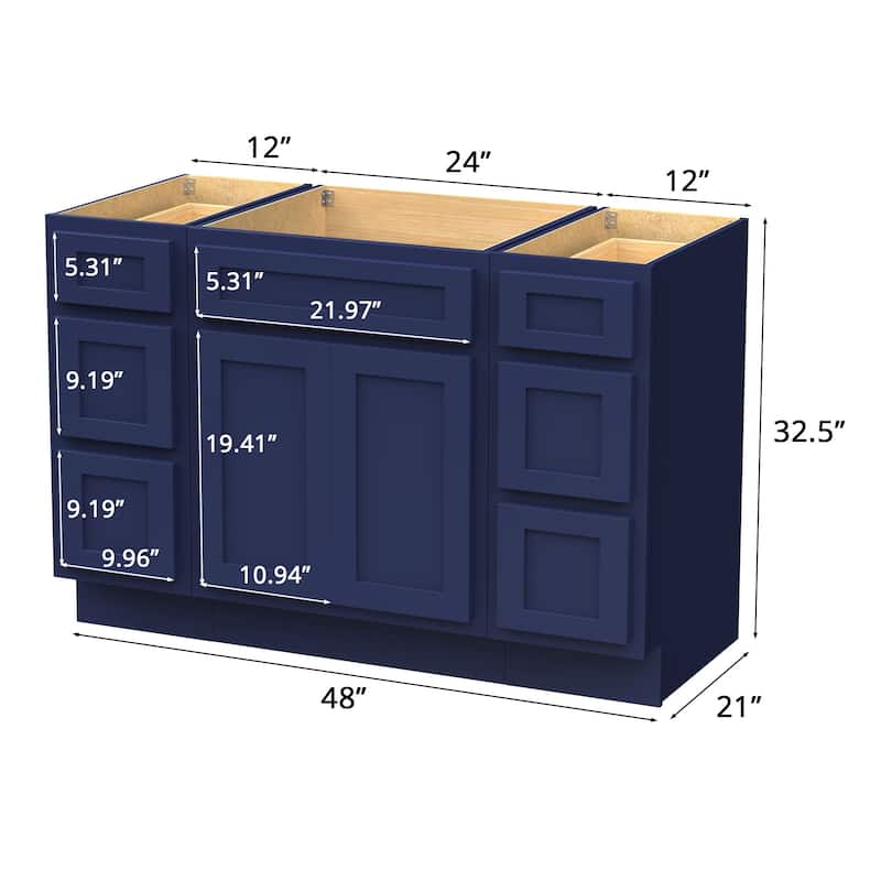 Vanity Art 48" Oak Freestanding Bathroom Vanity Cabinet without Top