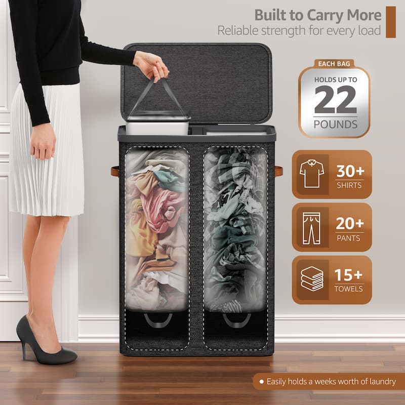 Sorbus 2-Compartment Laundry Basket with Removable Laundry Bag - Durable Organizer for Bathroom.