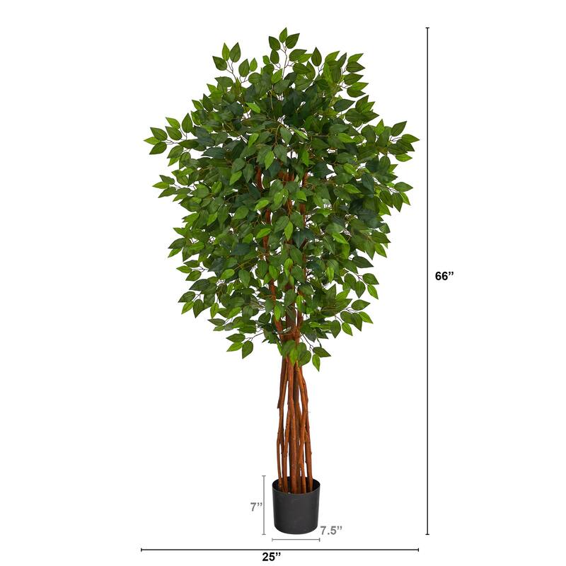 Artificial Weeping Fig Tree 5.5Ft Indoor Decorative Trunk Tree - Green - 61 Inches and Over