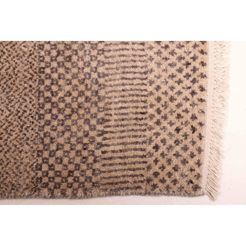 ECARPETGALLERY Hand-knotted Finest Silk Shadow Tan Viscose, Wool Rug - 5'11 x 8'10