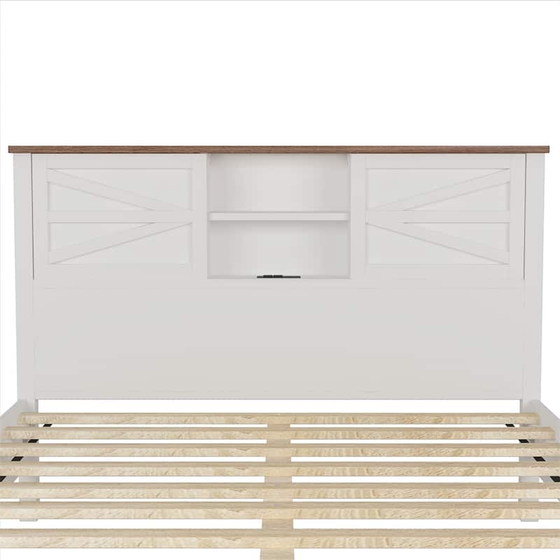 Bedroom Sets Full Size Platform Bed with Charging Station,Nightstand,Dresser(Set of 3)