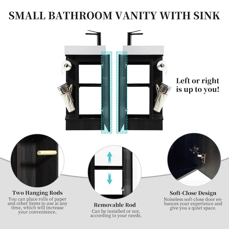 16" Small Bathroom Vanity with Sink Narrow Depth Bathroom Vanities,Wood Vanity Cabinet,with 2 Toilet Paper Holders