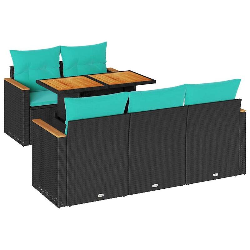 vidaXL Patio Sofa Set with Cushions Armrest Sofas 6 Piece Poly Rattan Acacia - 21.7 x 24.4 x 27.2