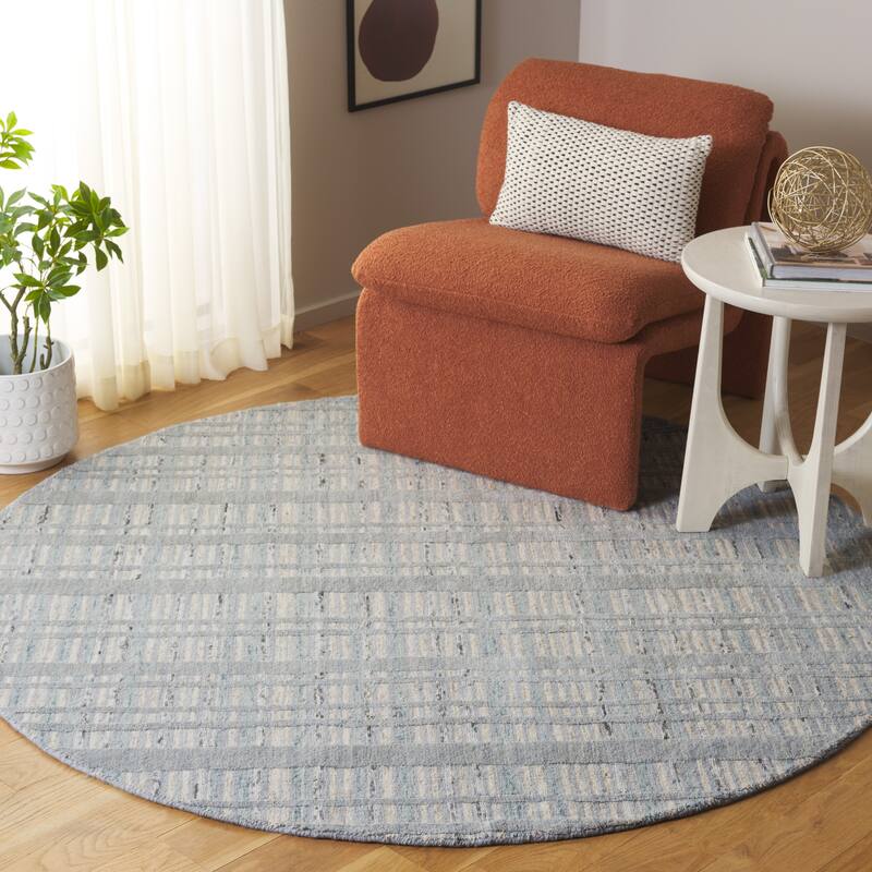 SAFAVIEH Hand-Loomed Fifth Avenue Sevdie Mid-Century Modern New Zealand - 6' Round - Teal