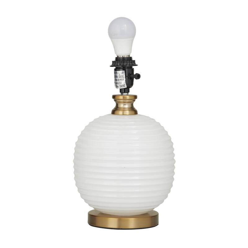 Glass Ribbed Room Table Lamp with Gold Accents - White - Roche River Decor