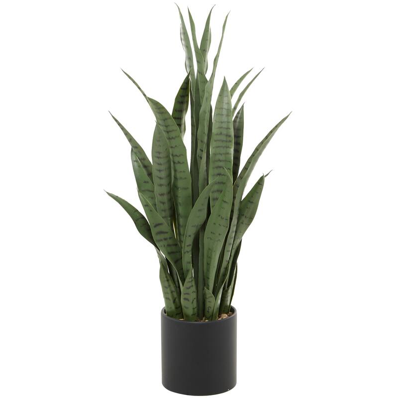 Faux Foliage Artificial Plant with Black Porcelain Pot and Stone Details - Green - Roche River Decor - 14"W x 14"L x 36"H