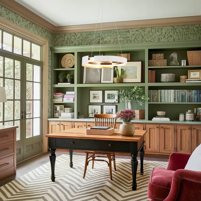 Modern 1-Light Black Gold LED Chandelier Round Metal Pendant Lights for Dining Room