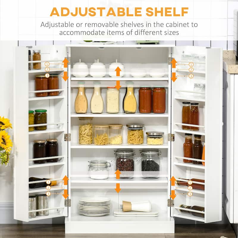 HOMCOM 41" Farmhouse Kitchen Pantry, Freestanding 2 Door Storage Cabinet with Adjustable Shelves