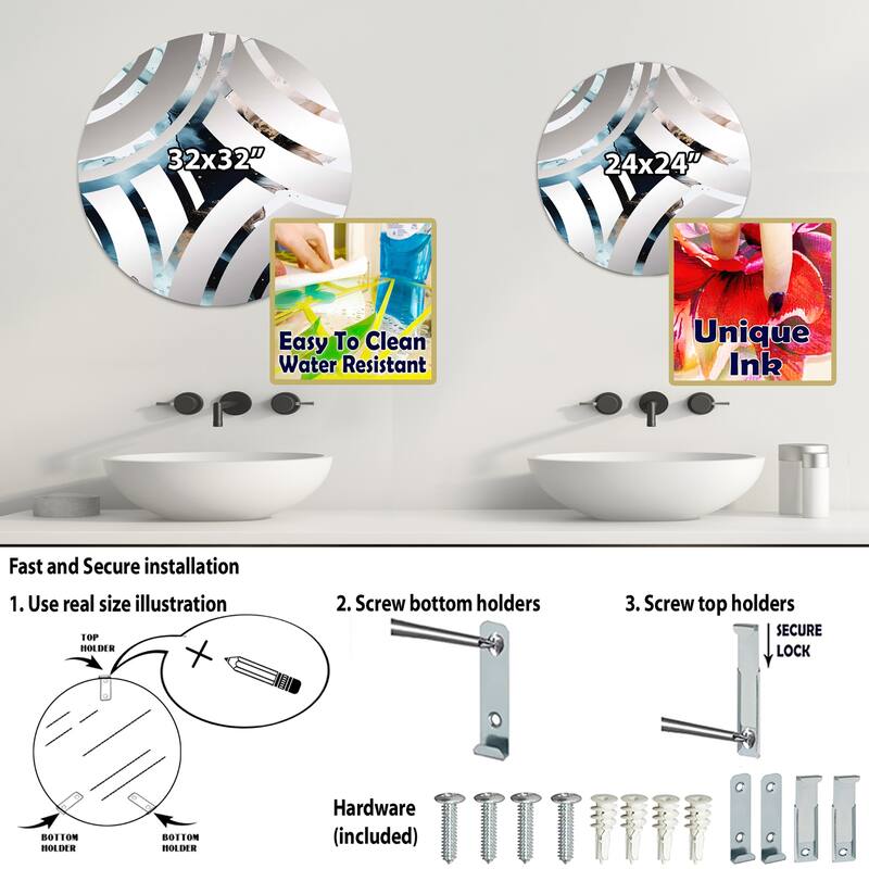 Designart "Blue And Black Fluid Stone I" - Modern Abstract Marble Centre Wave Decorative Mirror