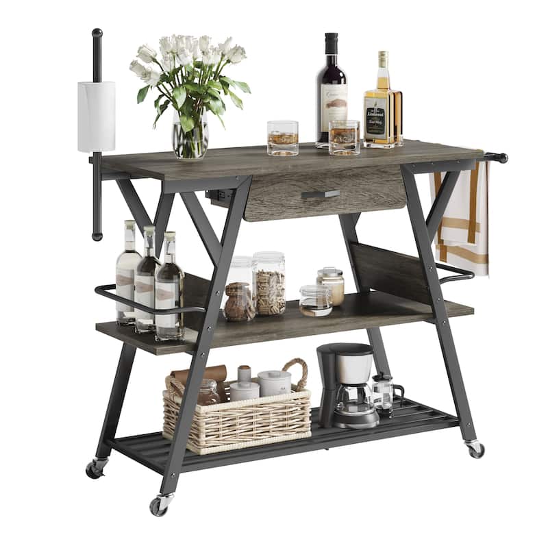 41.7 inch Wide Rolling Kitchen Island with Drawer,Coffee Bar Station with Storage - 41.7 inch - Grey