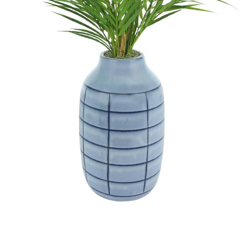 Palm Leaves in a blue ceramic vase - Green