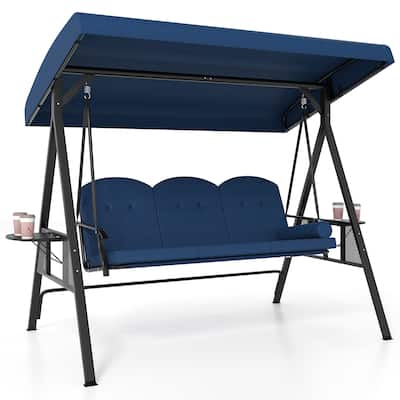 3-Person Patio Swing Chair with Adjustable Canopy and Cushions Side Trays for Outdoor Relaxation - 77" × 47" × 65"