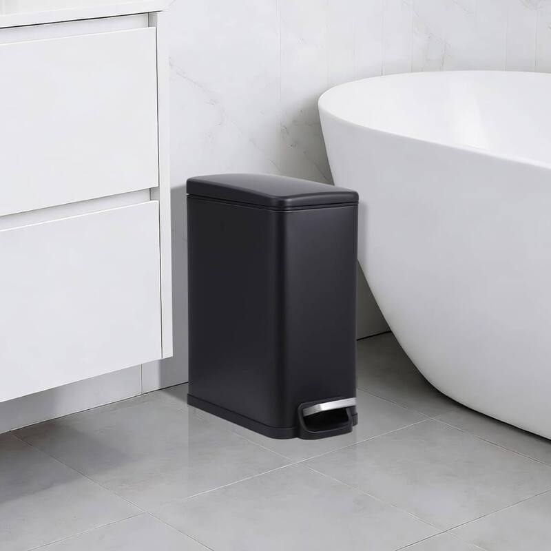 2.6 Gal Slim Kitchen Trash Can, Garbage Can for Kitchen, Bathroom Narrow Spaces - Black