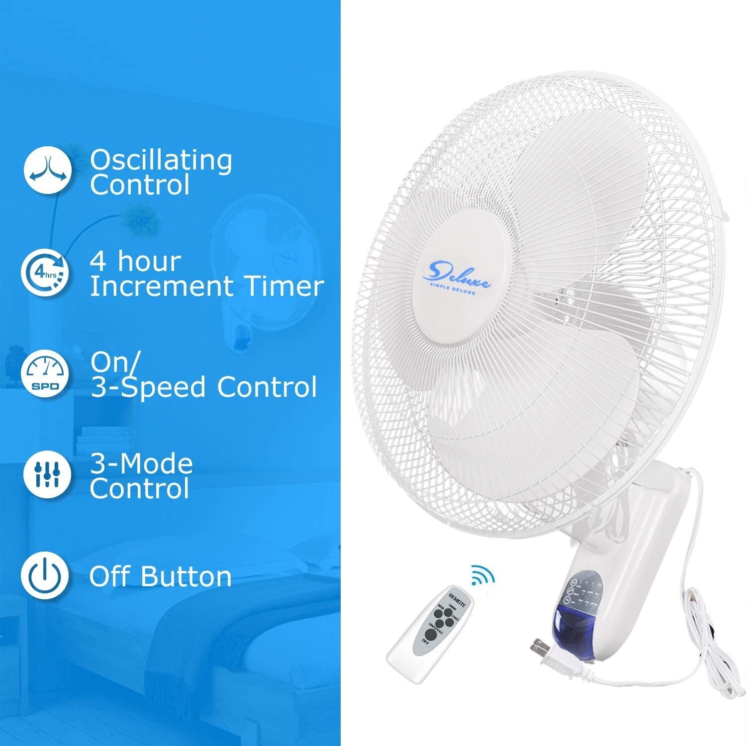 2 Pack 16'' Digital Wall Mount Fan with Remote 3 Oscillating Modes 2 Exhaust 2 Pack 16'' Digital Wall Mount Fan with Remote 3 Oscillating Modes 2 Exhaust