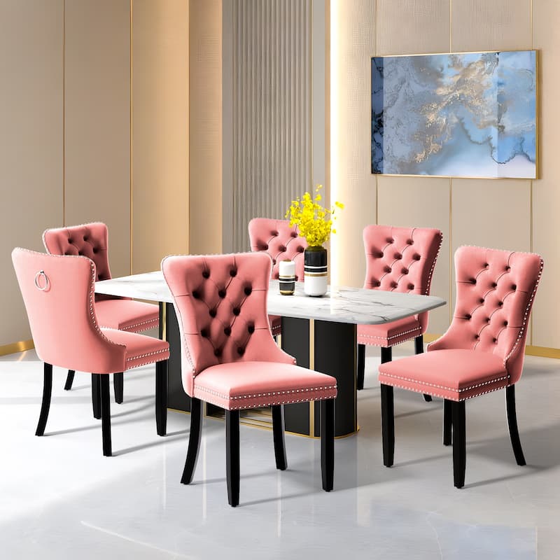 Upholstered Tufted Velvet Dining Chair with Solid Wood Legs Set of 6