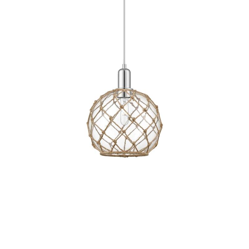 Innovations Lighting 716-1P-13-10 Farmhouse Rope Pendant Farmhouse - Polished Chrome / Clear Glass with Brown Rope