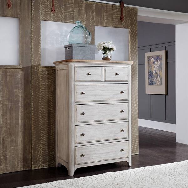 slide 2 of 6, Farmhouse Reimagined Antique White with Chestnut 5 Drawer Chest Antique White - 5-drawer