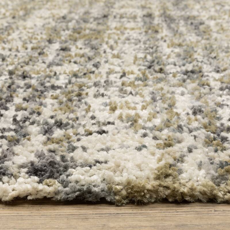 Archer Distressed Grid Ivory/ Gold Shag Area Rug