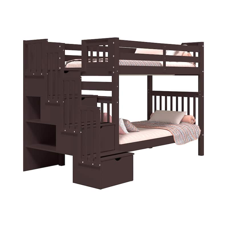 Taylor & Olive Trillium Tall Twin over Twin Stairway Bunk Bed, 4 Steps