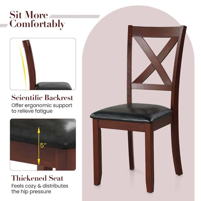 Set of 2 Wooden Dining Chairs Kitchen Side Chair with Padded Seat