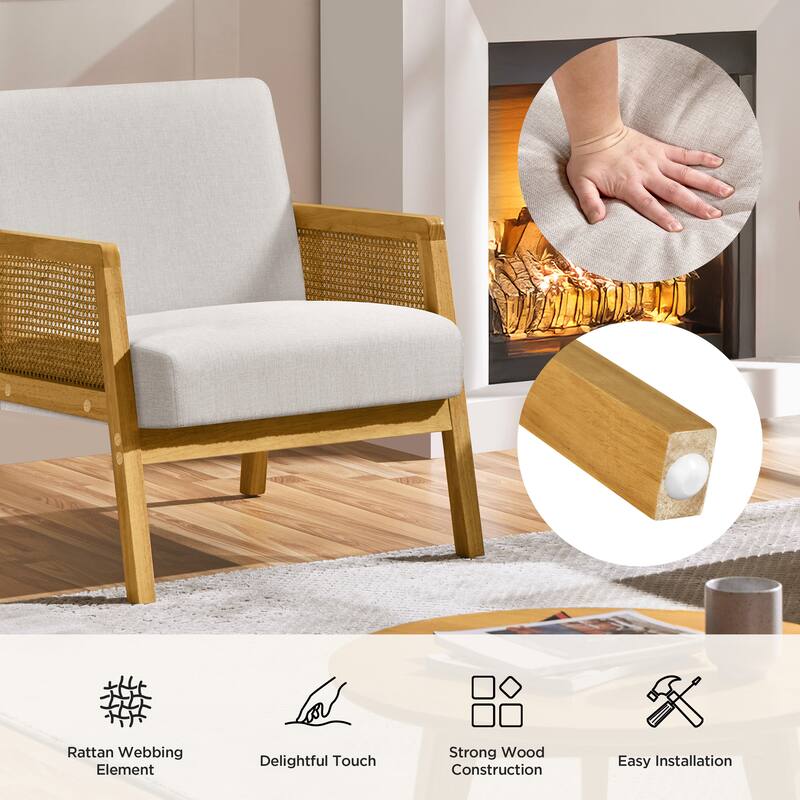 Yaheetech Modern Upholstered Fabric Accent Chair with Rattan Sides - 27″×30″×31″